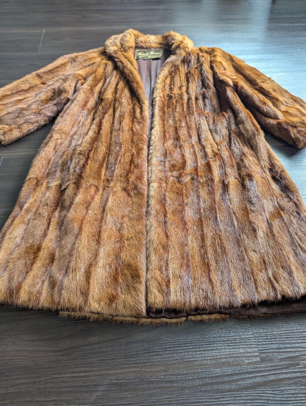 VTG 50s/60s French Room Belk's Charlotte Fur Overcoat Brown WInter Glam Large - Picture 3 of 10